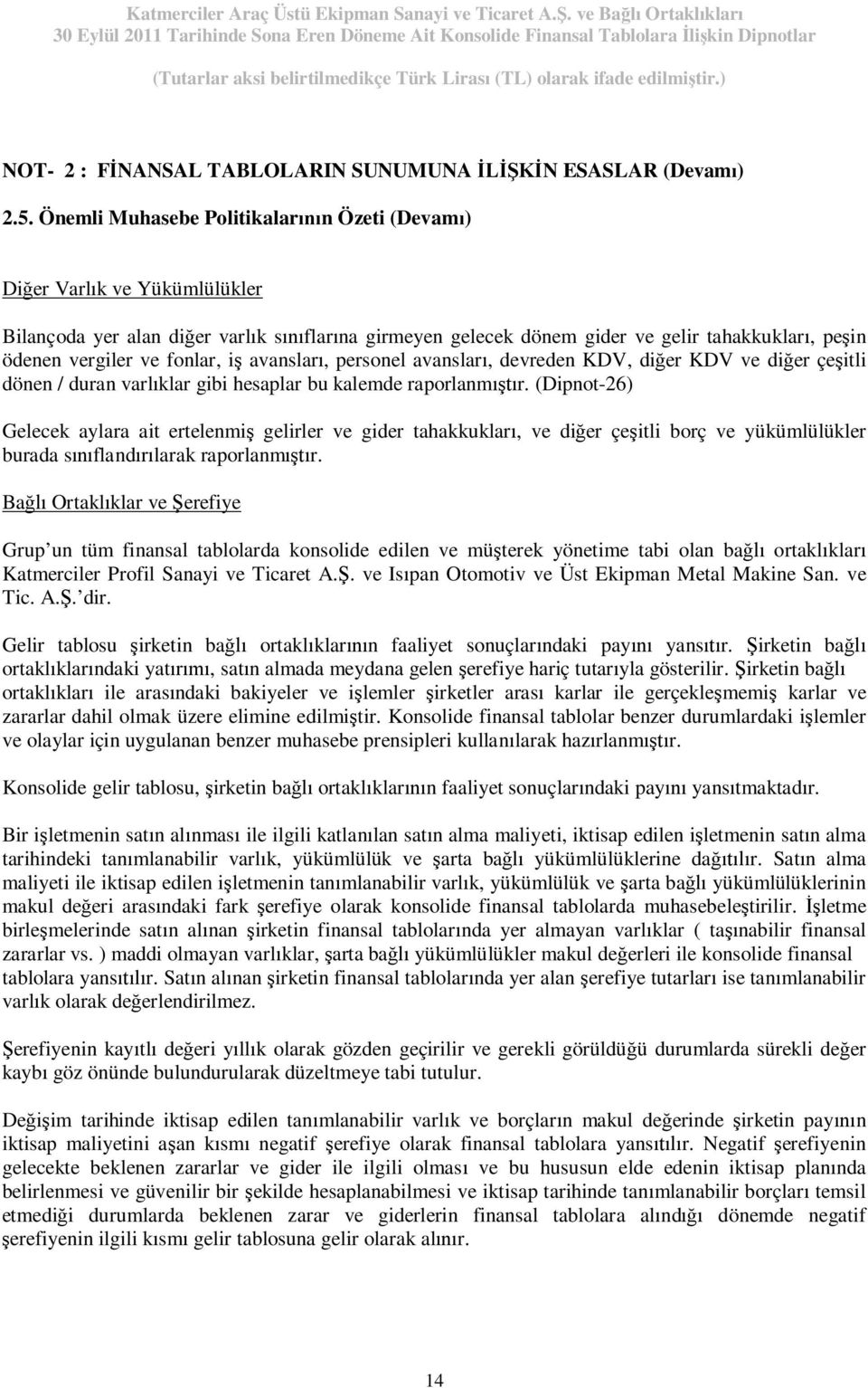 fonlar, iş avansları, personel avansları, devreden KDV, diğer KDV ve diğer çeşitli dönen / duran varlıklar gibi hesaplar bu kalemde raporlanmıştır.