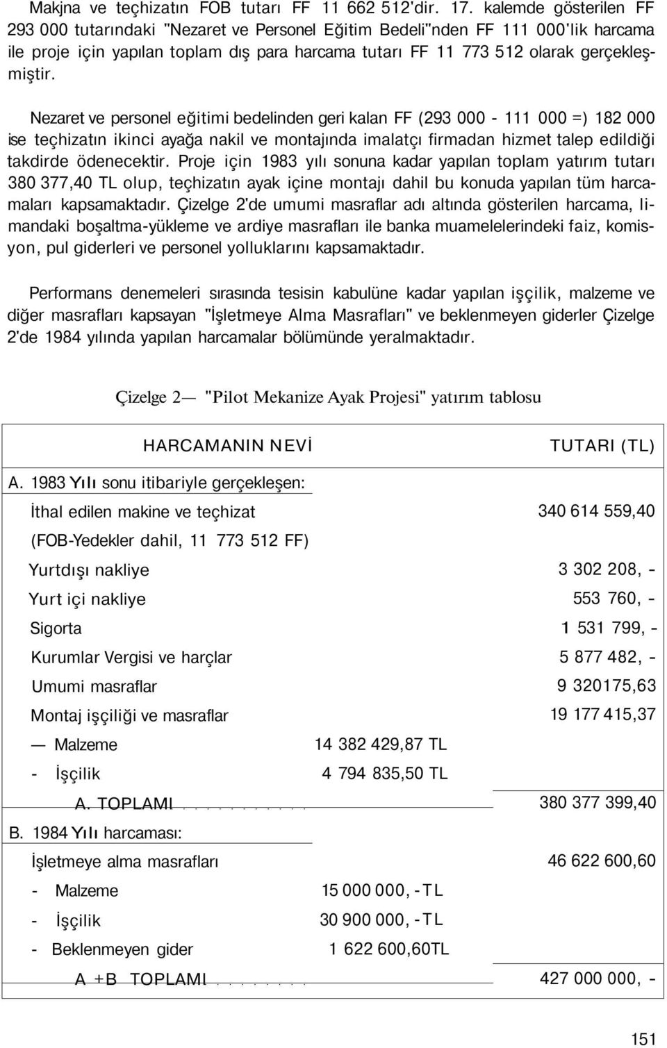 Nezaret ve personel eğitimi bedelinden geri kalan FF (293 000-111 000 =) 182 000 ise teçhizatın ikinci ayağa nakil ve montajında imalatçı firmadan hizmet talep edildiği takdirde ödenecektir.