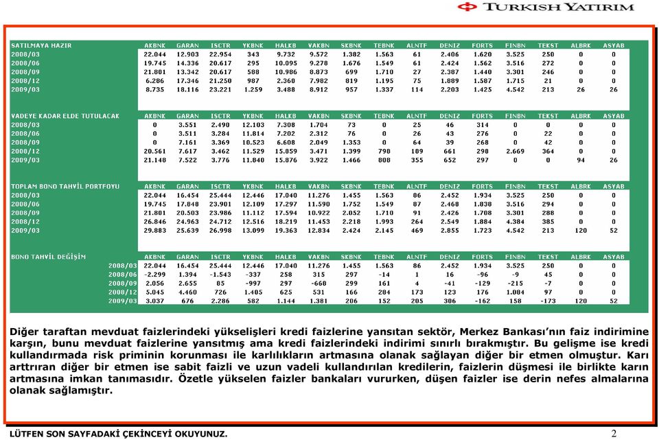 Bu gelişme ise kredi kullandırmada risk priminin korunması ile karlılıkların artmasına olanak sağlayan diğer bir etmen olmuştur.