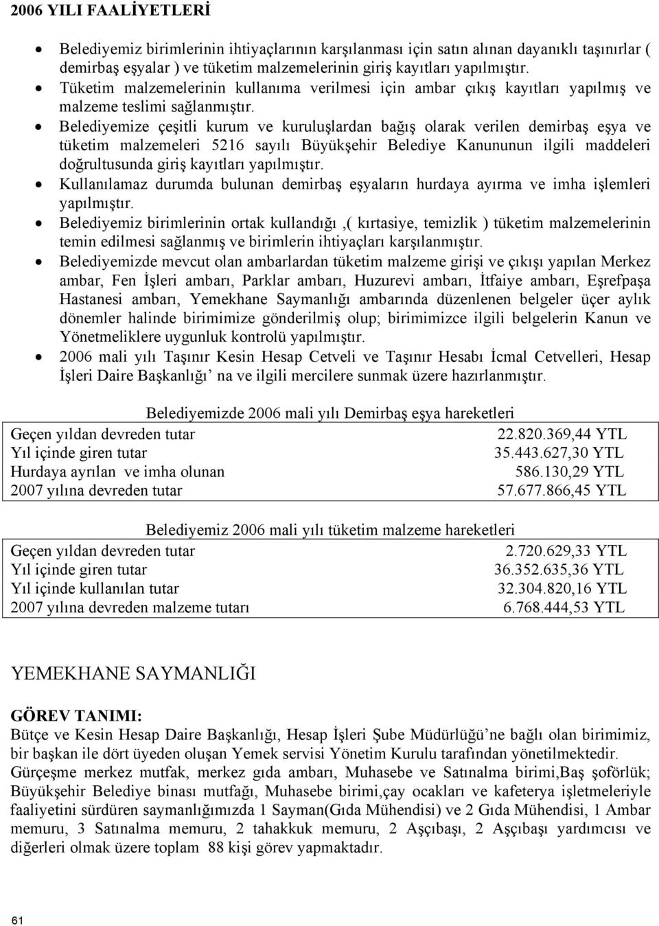 Belediyemize çeşitli kurum ve kuruluşlardan bağış olarak verilen demirbaş eşya ve tüketim malzemeleri 5216 sayılı Büyükşehir Belediye Kanununun ilgili maddeleri doğrultusunda giriş kayıtları