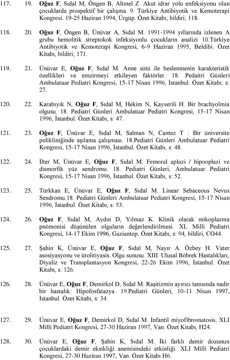 Türkiye Antibiyotik ve Kemoterapi Kongresi, 6-9 Haziran 1995, Beldibi. Özet Kitabı, bildiri; 171. 119. 21. Ünüvar E, Oğuz F, Sıdal M.