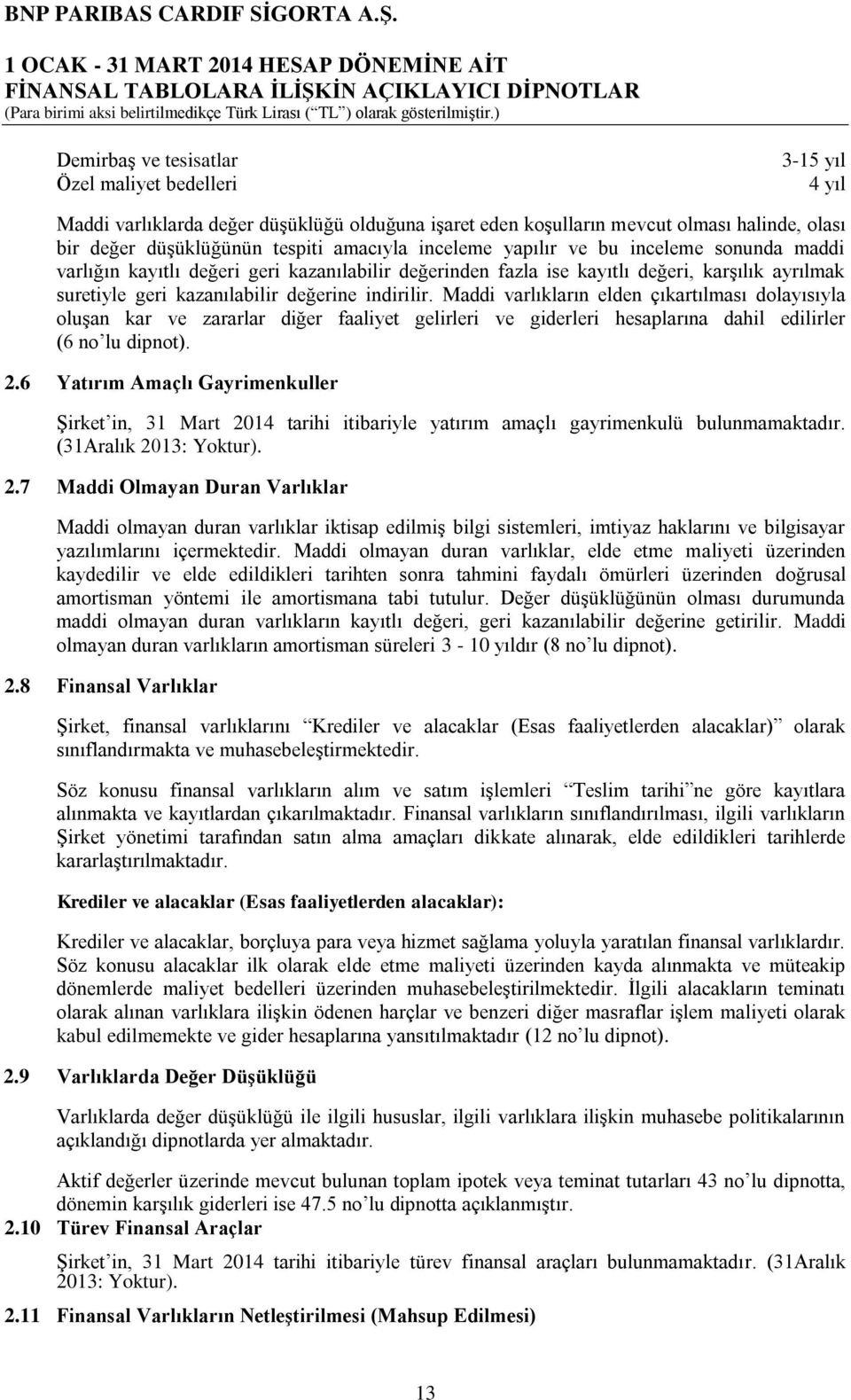 Maddi varlıkların elden çıkartılması dolayısıyla oluşan kar ve zararlar diğer faaliyet gelirleri ve giderleri hesaplarına dahil edilirler (6 no lu dipnot). 2.