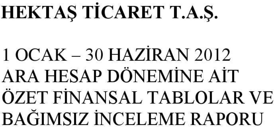 ÖZET FĠNANSAL TABLOLAR