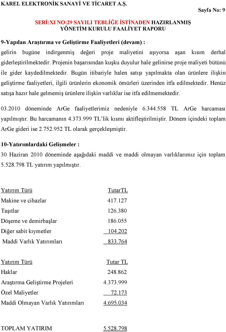 Bugün itibariyle halen satışı yapılmakta olan ürünlere ilişkin geliştirme faaliyetleri, ilgili ürünlerin ekonomik ömürleri üzerinden itfa edilmektedir.