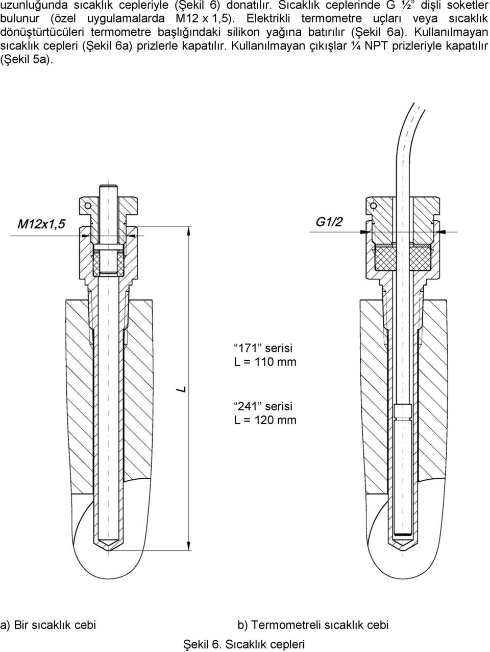Elektrikli termometre uçları veya sıcaklık dönüştürtücüleri termometre başlığındaki silikon yağına batırılır (Şekil 6a).
