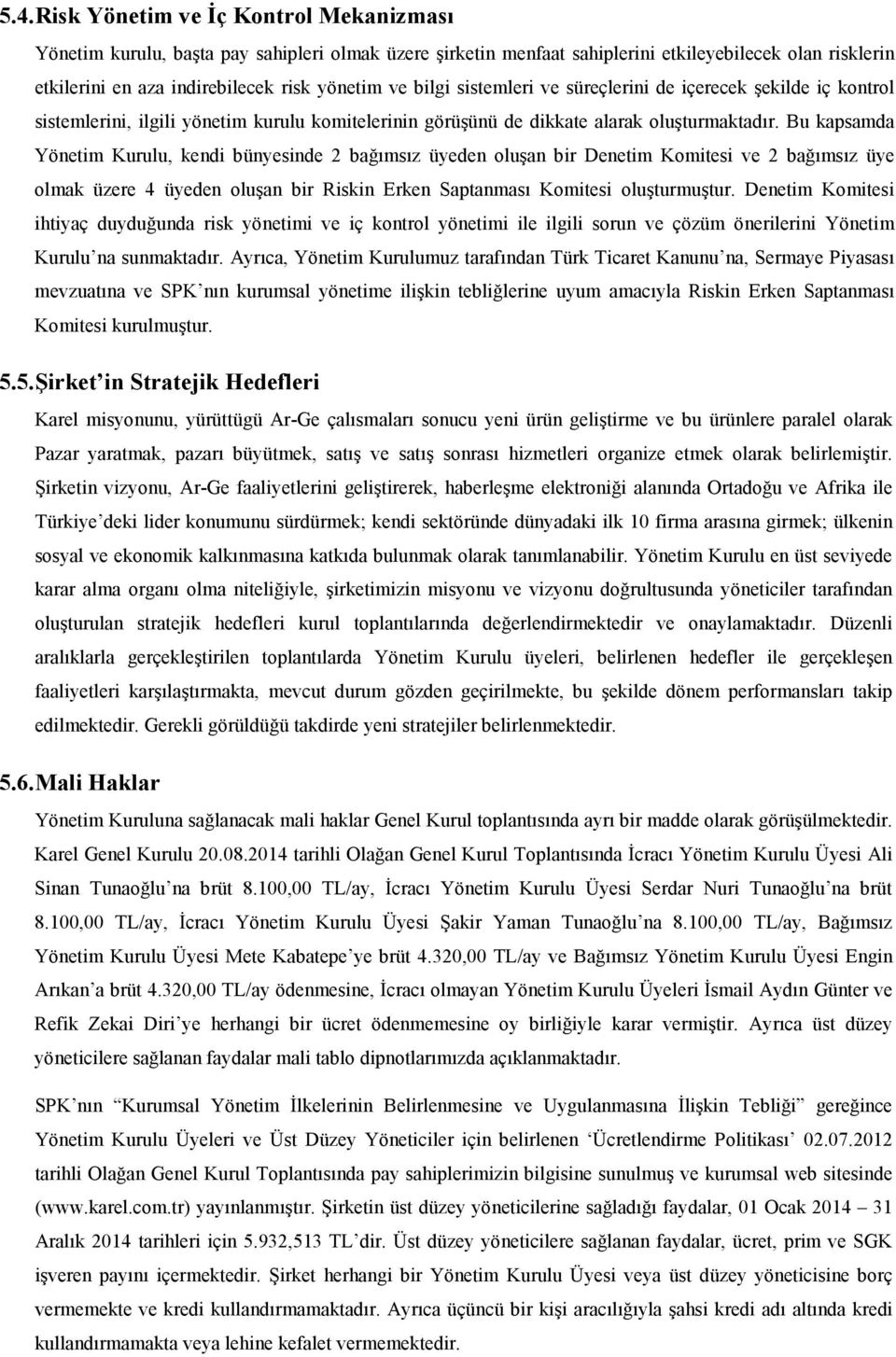 Bu kapsamda Yönetim Kurulu, kendi bünyesinde 2 bağımsız üyeden oluşan bir Denetim Komitesi ve 2 bağımsız üye olmak üzere 4 üyeden oluşan bir Riskin Erken Saptanması Komitesi oluşturmuştur.