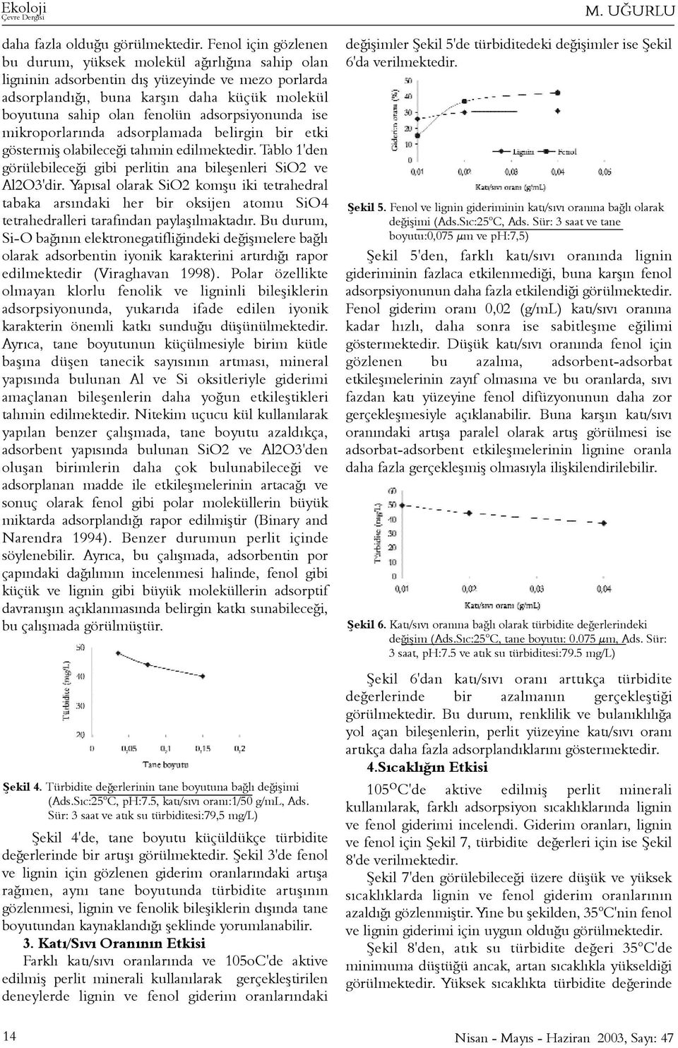 adsorpsiyonunda ise mikroporlarýnda adsorplamada belirgin bir etki göstermiþ olabileceði tahmin edilmektedir. Tablo 1'den görülebileceði gibi perlitin ana bileþenleri SiO2 ve Al2O3'dir.