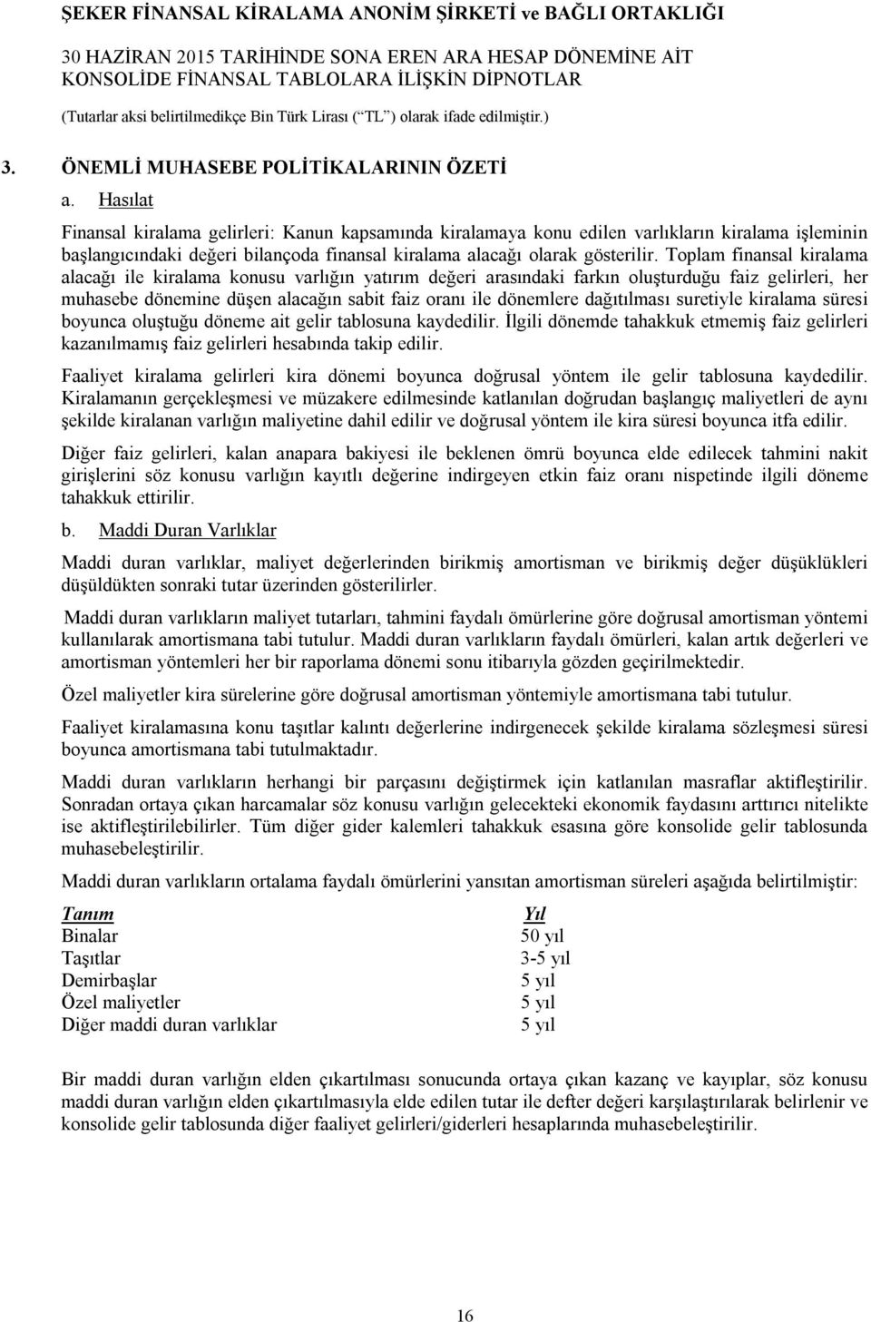 Toplam finansal kiralama alacağı ile kiralama konusu varlığın yatırım değeri arasındaki farkın oluşturduğu faiz gelirleri, her muhasebe dönemine düşen alacağın sabit faiz oranı ile dönemlere