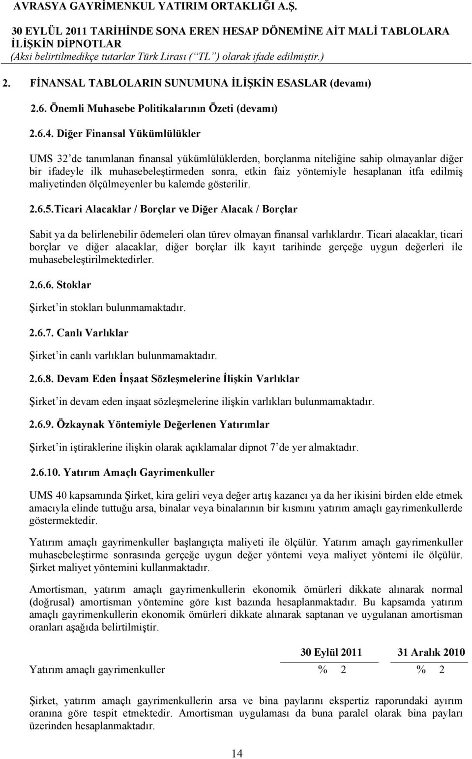 itfa edilmiş maliyetinden ölçülmeyenler bu kalemde gösterilir. 2.6.5.Ticari Alacaklar / Borçlar ve Diğer Alacak / Borçlar Sabit ya da belirlenebilir ödemeleri olan türev olmayan finansal varlıklardır.