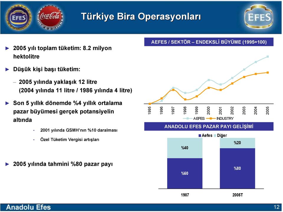 litre / 1986 yılında 4 litre) Son 5 yıllık dönemde %4 yıllık ortalama pazar büyümesi gerçek potansiyelin 1995 1996 1997 1998 1999 2000