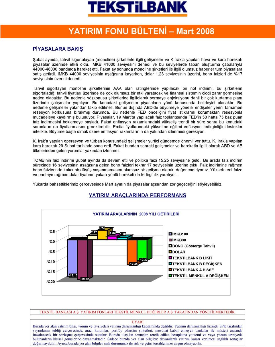 Fakat ay sonunda monoline şirketleri ile ilgili olumsuz haberler tüm piyasalara satış getirdi. IMKB 44000 seviyesinin aşağısına kayarken, dolar 1.