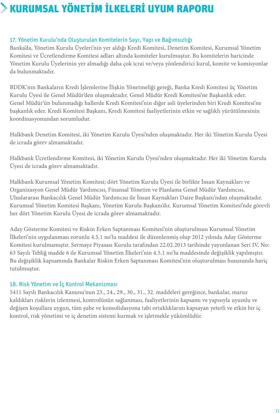 Komitesi adları altında komiteler kurulmuştur. Bu komitelerin haricinde Yönetim Kurulu Üyelerinin yer almadığı daha çok icrai ve/veya yönlendirici kurul, komite ve komisyonlar da bulunmaktadır.