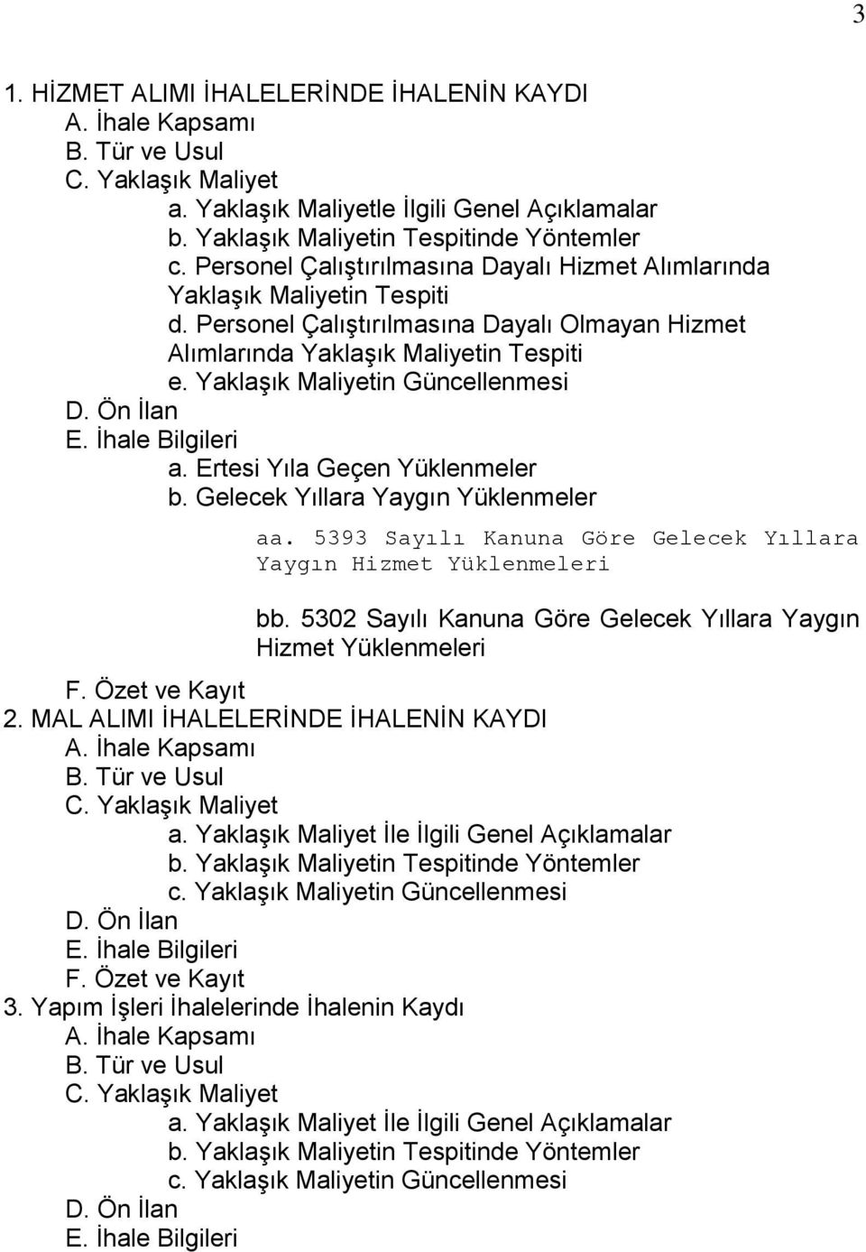 YaklaĢık Maliyetin Güncellenmesi D. Ön Ġlan E. Ġhale Bilgileri a. Ertesi Yıla Geçen Yüklenmeler b. Gelecek Yıllara Yaygın Yüklenmeler aa.