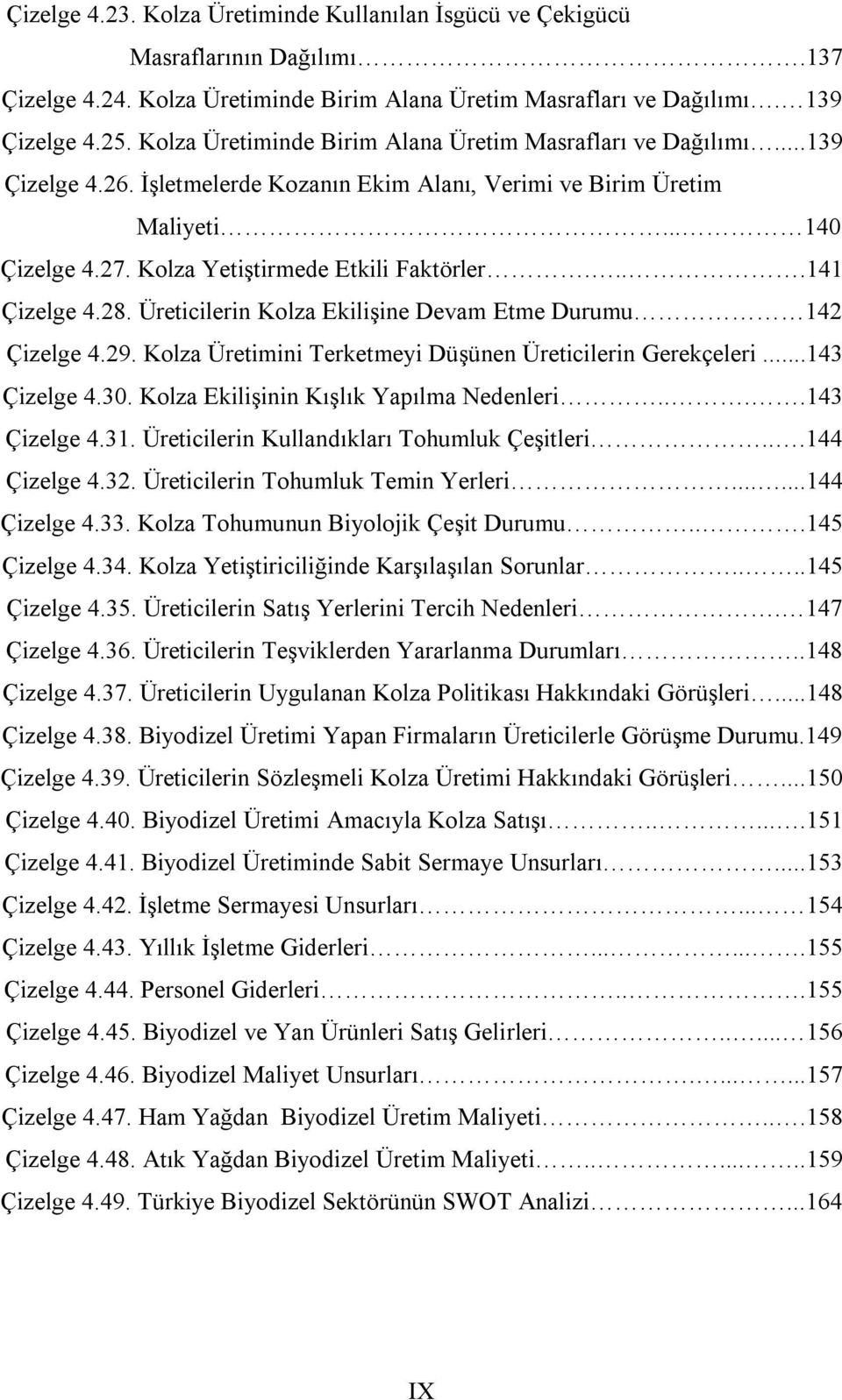 Kolza Yetiştirmede Etkili Faktörler....141 Çizelge 4.28. Üreticilerin Kolza Ekilişine Devam Etme Durumu 142 Çizelge 4.29. Kolza Üretimini Terketmeyi Düşünen Üreticilerin Gerekçeleri...143 Çizelge 4.