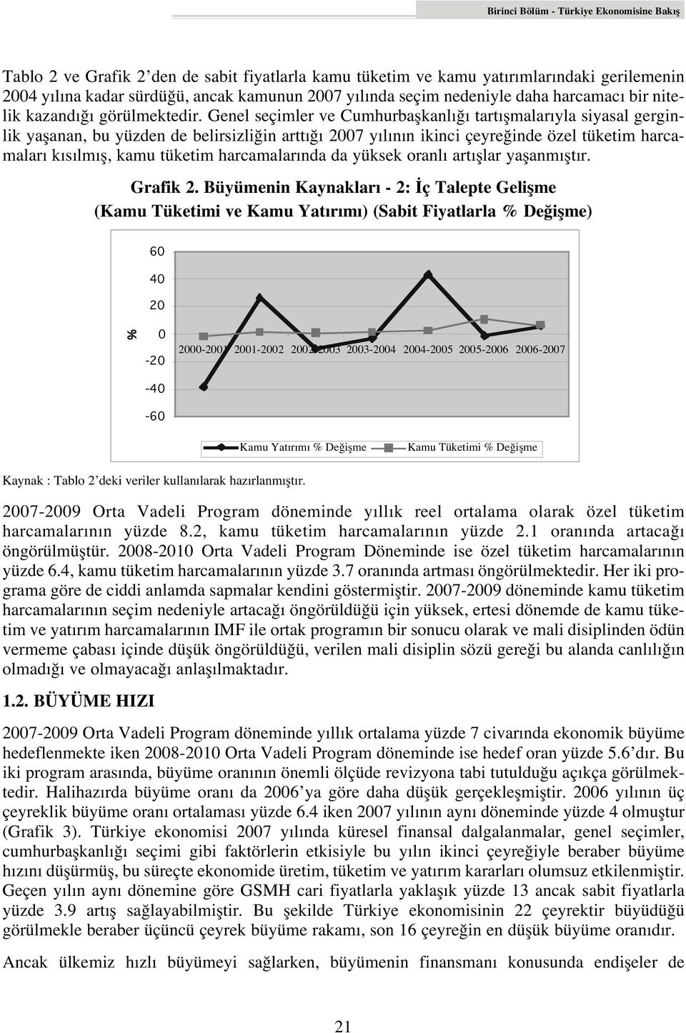 Genel seçimler ve Cumhurbaflkanl tart flmalar yla siyasal gerginlik yaflanan, bu yüzden de belirsizli in artt 2007 y l n n ikinci çeyre inde özel tüketim harcamalar k s lm fl, kamu tüketim harcamalar