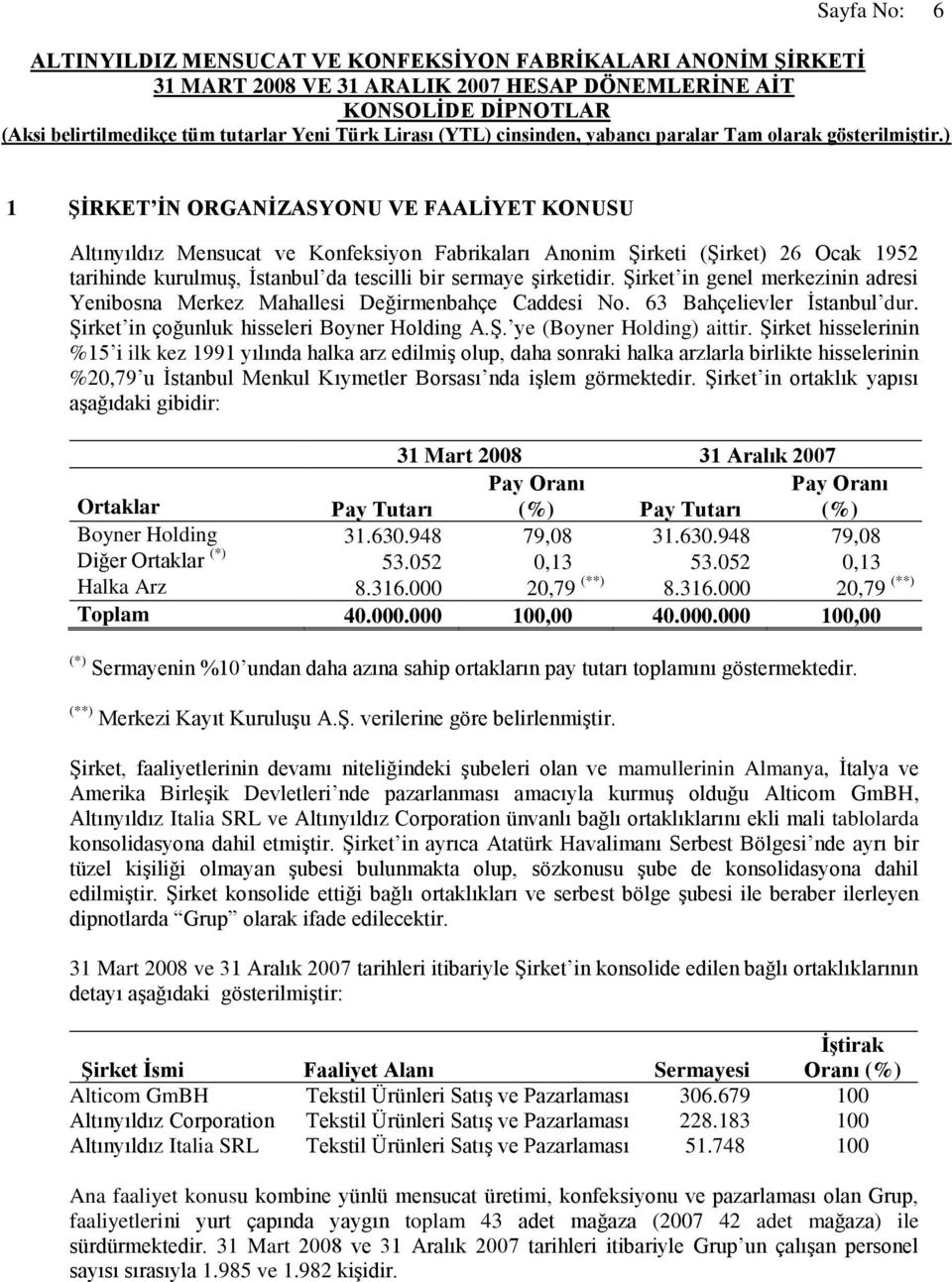 Şirket hisselerinin %15 i ilk kez 1991 yılında halka arz edilmiş olup, daha sonraki halka arzlarla birlikte hisselerinin %20,79 u İstanbul Menkul Kıymetler Borsası nda işlem görmektedir.