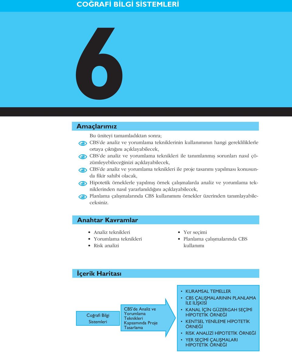 örneklerle yap lm fl örnek çal flmalarda analiz ve yorumlama tekniklerinden nas l yararlan ld n aç klayabilecek, Planlama çal flmalar nda CBS kullan m n örnekler üzerinden tan mlayabileceksiniz.