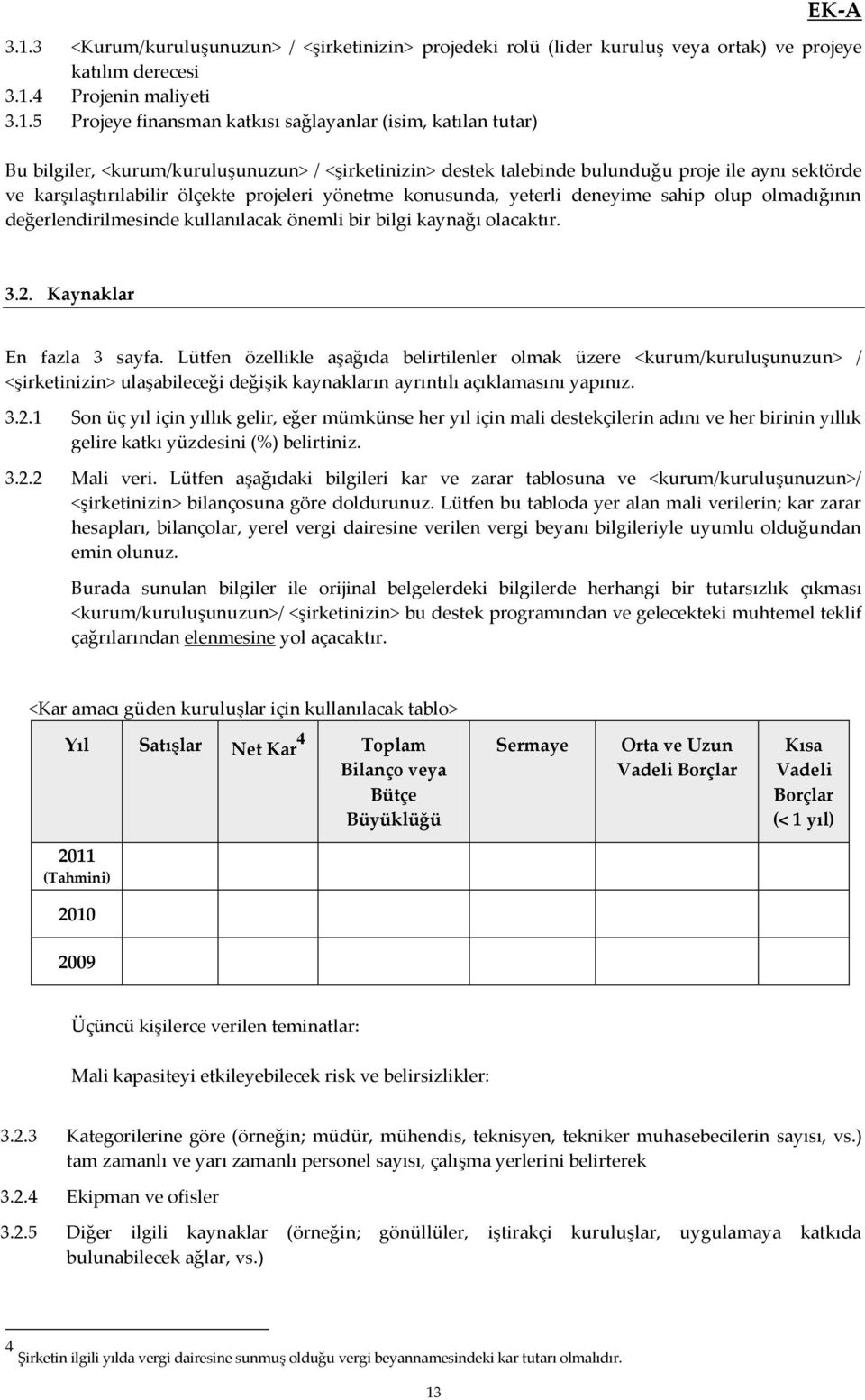 olmadığının değerlendirilmesinde kullanılacak önemli bir bilgi kaynağı olacaktır. 3.2. Kaynaklar En fazla 3 sayfa.