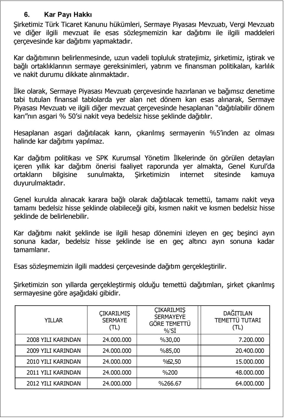 Kar dağıtımının belirlenmesinde, uzun vadeli topluluk stratejimiz, Ģirketimiz, iģtirak ve bağlı ortaklıklarının sermaye gereksinimleri, yatırım ve finansman politikaları, karlılık ve nakit durumu