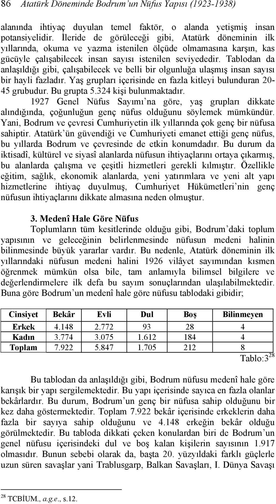 Tablodan da anlaşıldığı gibi, çalışabilecek ve belli bir olgunluğa ulaşmış insan sayısı bir hayli fazladır. Yaş grupları içerisinde en fazla kitleyi bulunduran 20-45 grubudur. Bu grupta 5.