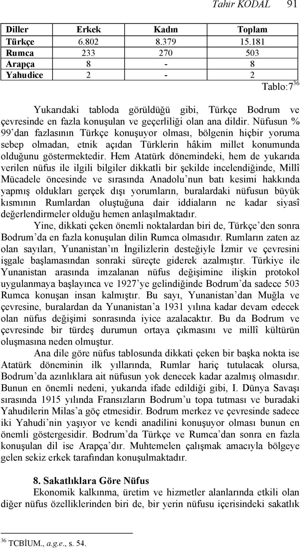 Nüfusun % 99 dan fazlasının Türkçe konuşuyor olması, bölgenin hiçbir yoruma sebep olmadan, etnik açıdan Türklerin hâkim millet konumunda olduğunu göstermektedir.