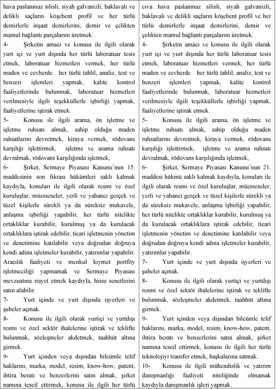 benzeri işlemleri yapmak, kalite kontrol faaliyetlerinde bulunmak, laboratuar hizmetleri verilmesiyle ilgili teşekküllerle işbirliği yapmak, faaliyetlerine iştirak etmek.