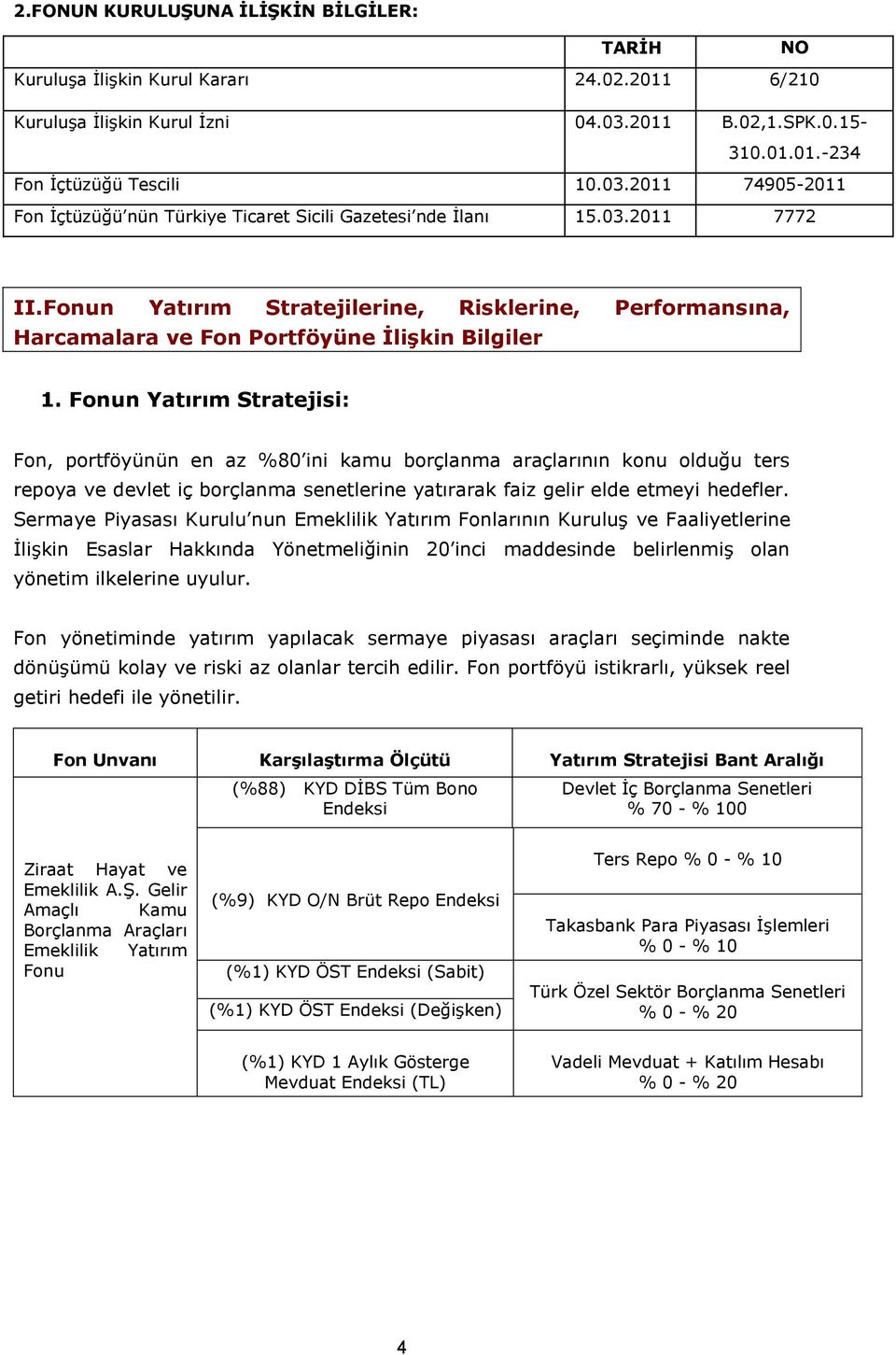 Fonun Yatırım Stratejilerine, Risklerine, Performansına, Harcamalara ve Fon Portföyüne İlişkin Bilgiler 1.