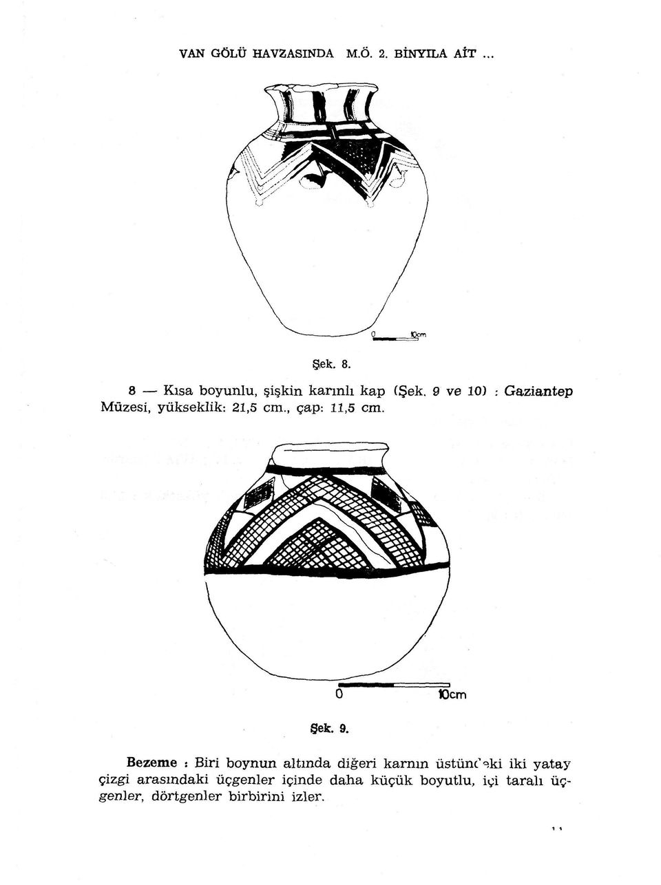 9 ve 10) : Gaziantep Mûzesi, yûkseklik: 21,5 cm., cap: 11,5 cm. Sek. 9.