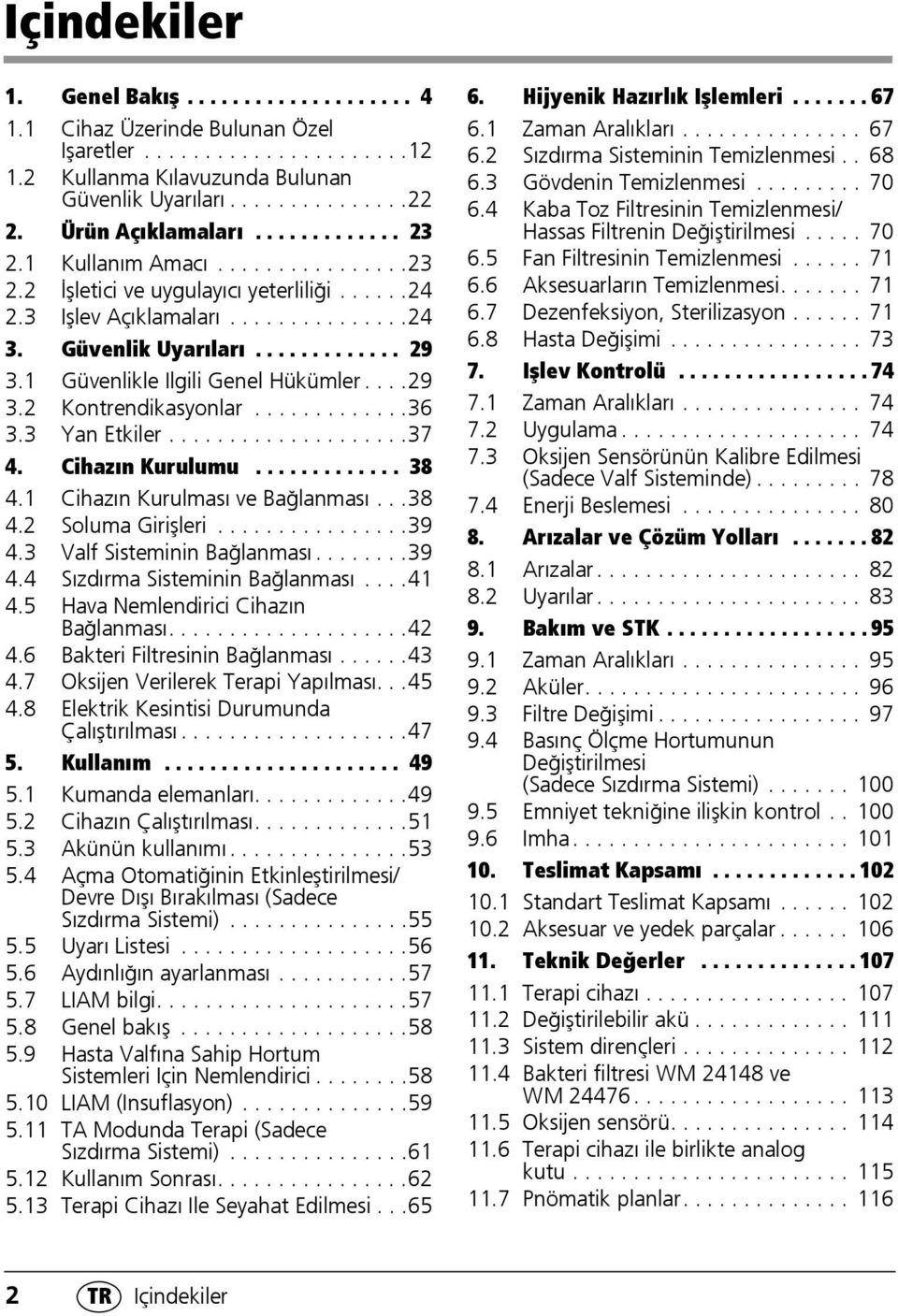 1 Güvenlikle Ilgili Genel Hükümler....29 3.2 Kontrendikasyonlar.............36 3.3 Yan Etkiler....................37 4. Cihazın Kurulumu............. 38 4.1 Cihazın Kurulması ve Bağlanması...38 4.2 Soluma Girişleri.