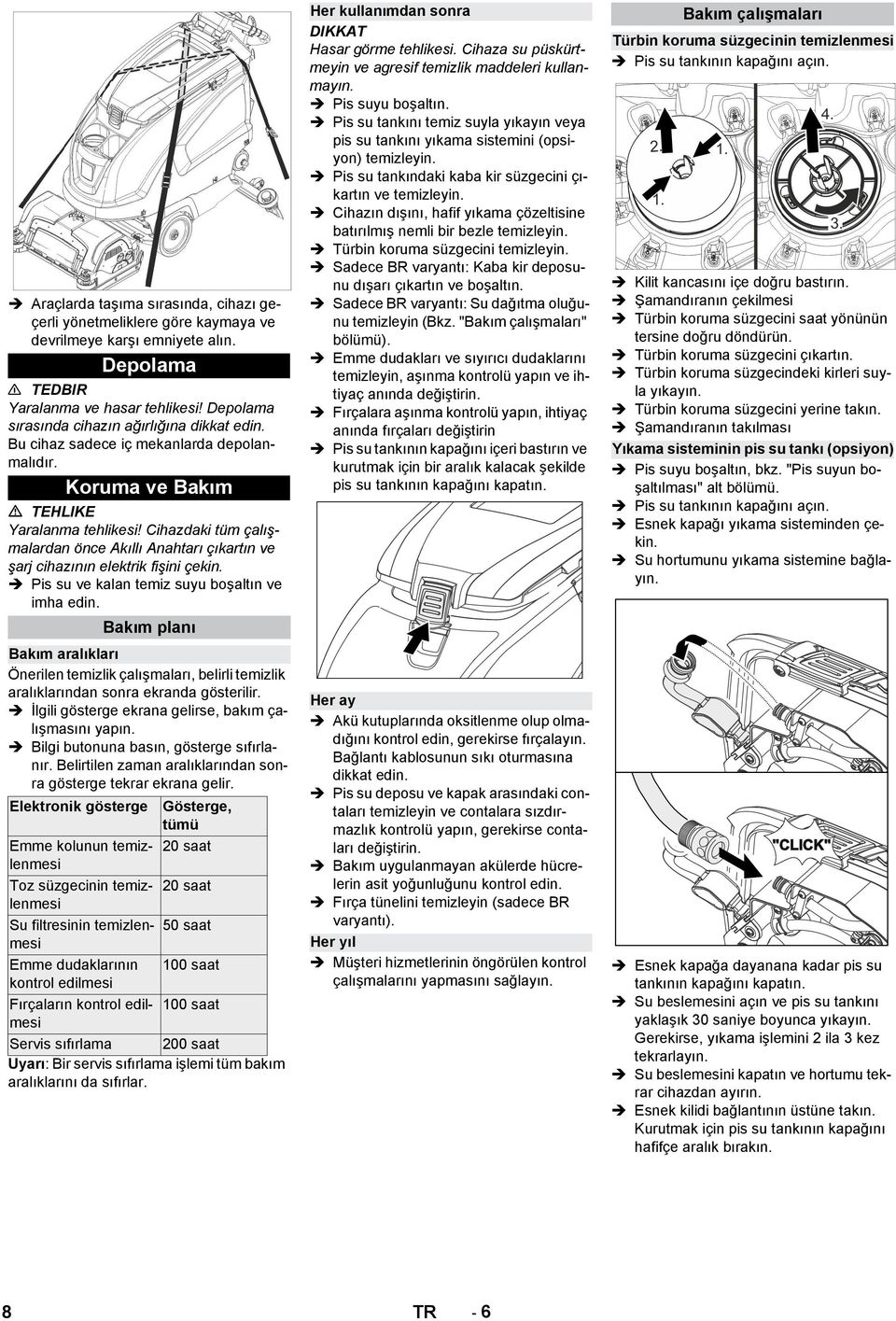 Cihazdaki tüm çalışmalardan önce Akıllı Anahtarı çıkartın ve şarj cihazının elektrik fişini çekin. Pis su ve kalan temiz suyu boşaltın ve imha edin.