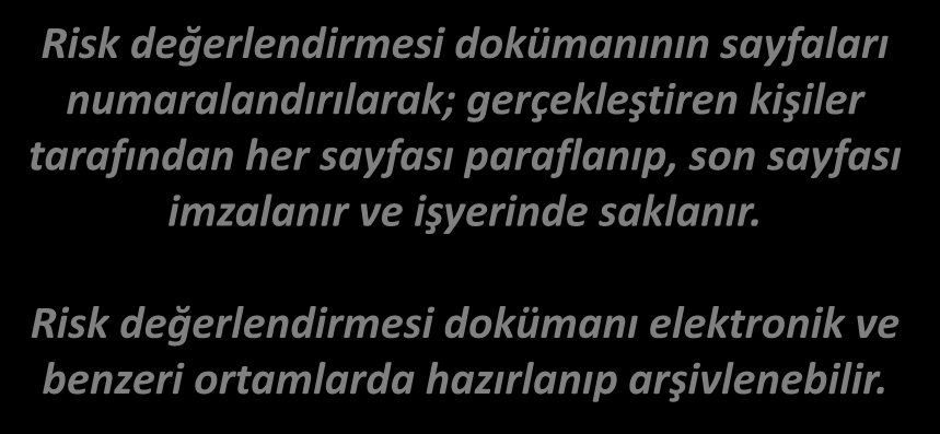 RİSK YÖNETİM PROSESİ (SÜRECİ) DOKÜMANTASYON Risk değerlendirmesi dokümanının sayfaları numaralandırılarak; gerçekleştiren kişiler tarafından her