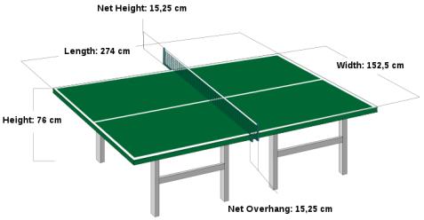 Masa tenisi sert, düz, genellikle yeşil, uzunluğu 274 cm, genişliği 152 cm olan dikdörtgen biçiminde ve yerden 76 cm yüksekliğinde bir masada oynanır.