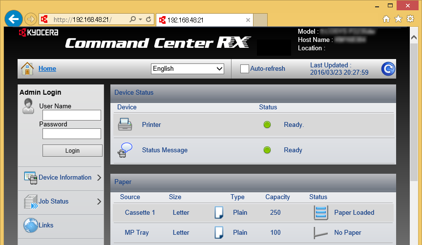 Makinenin Kurulması ve Ayarlanması > Command Center RX Erişiyor Command Center RX 1 Ekranı görüntüleyin. 1 İnternet tarayıcınızı açın.