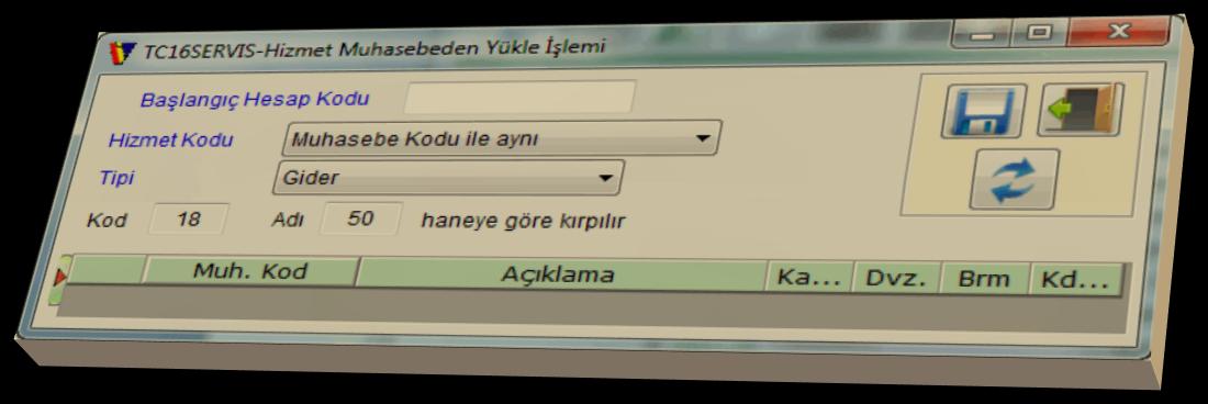 Hizmet Listesi ekranındaki üst görsel menüden, yeni, değiştir, izle, sil, kopya butonları kullanıldığında hizmet tanım ekranı açılmaktadır.