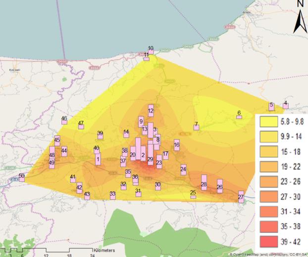 olduğu görülmektedir. Benzer durum toplam BTEX için oluşturulan konsantrasyon dağılım haritalarında da görülmüştür.