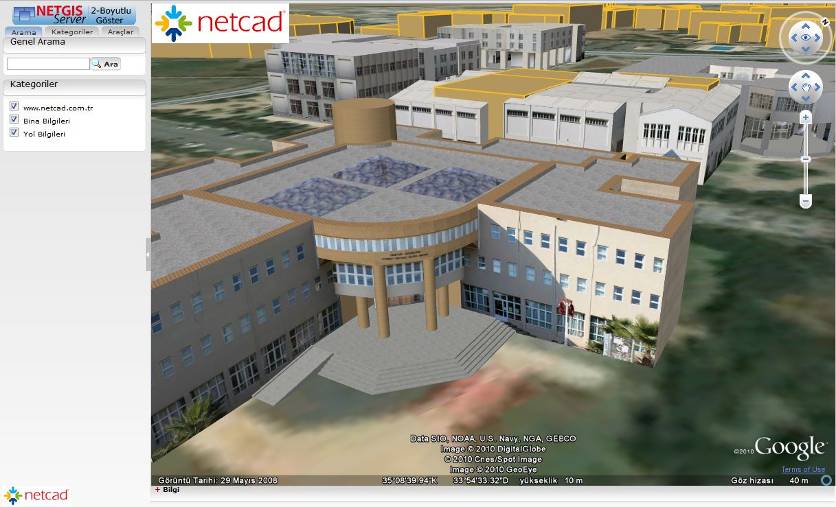 Sunucu ayarlarının yapılmasından sonra Netcad üzerinden binalara kimlik atama işlemi ve ilgili konumlara 3D modellerin yerleştirilmesi gerçekleştirilmiştir.
