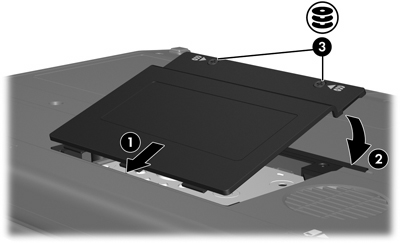 8. Sabit disk sürücüsü kapağını sıkın (3).