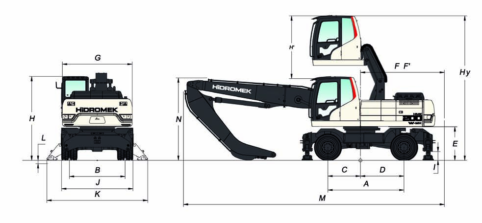 200W MH ÖLÇÜLER GENEL ÖLÇÜLER Bom Ölçüsü 6.600 mm Arm Ölçüsü 4.600 mm A - Aks Mesafesi 2.850 mm B - İz Genișliği 1.874 mm C - Dönme Ekseni - Ön Aks Mesafesi 1.