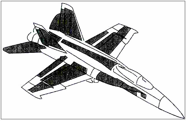 4 M.D.Douglas/Northrop firması tarafından üretilen F-8 Hornet savaş uçağında Şekil 4.3 de koyu renk ile kompozit malzeme kullanılan bölgeleri göstermektedir.