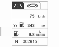 98 Göstergeler ve kumanda birimleri Seçim ve görüntülenme orta ve üst göstergede farklı olabilir. Sürüş/Yakıt Bilgileri Menüsü Yol/Yakıt Bilgi Sayfasını seçmek için MENU düğmesine basın.