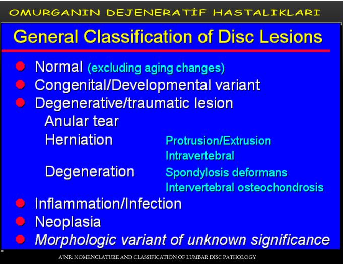 İntervertebral Disk İntervertebral Disk Görüntüleme Yöntemleri Radyografi BT MRG Myelografi Diskografi İleri Görüntüleme Yöntemleri TERMİNOLOJİ VE SINIFLAMA TERMİNOLOJİ VE SINIFLAMA American Academy