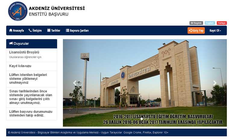 Akdeniz Üniversitesi Enstitü Başvuru Programına