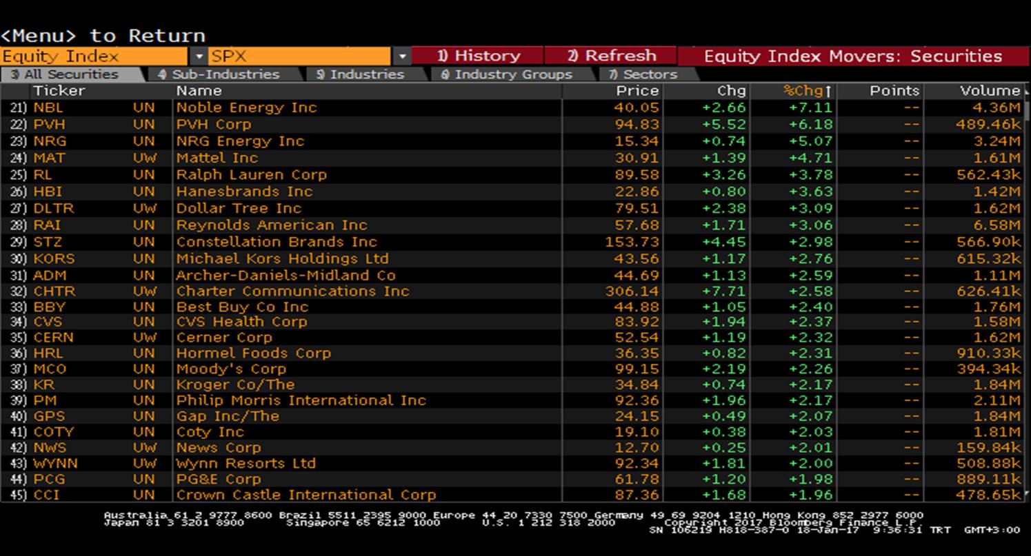 S&P 500 Endeksi Sektör Performansları