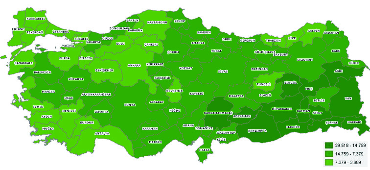 1. BANKACILIK Şekil 1: 2013-3 itibariyle Şube Başına Düşen Nüfus Haritası Türkiye de 2015 yılı Şubat ayı itibariyle kamusal ve özel sermayeli, yabancı sermayeli, Türkiye de şube açan yabancı