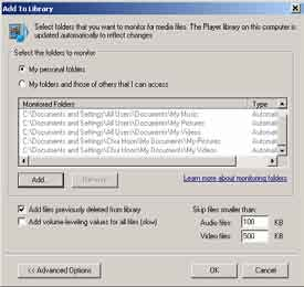 7 Windows Media Player 11 (WMP11) 2 Kütüphane sekmesi altındaki aşağı ok düğmesini tıklatın ve Kütüphaneye Ekle... seçeneğini seçin.