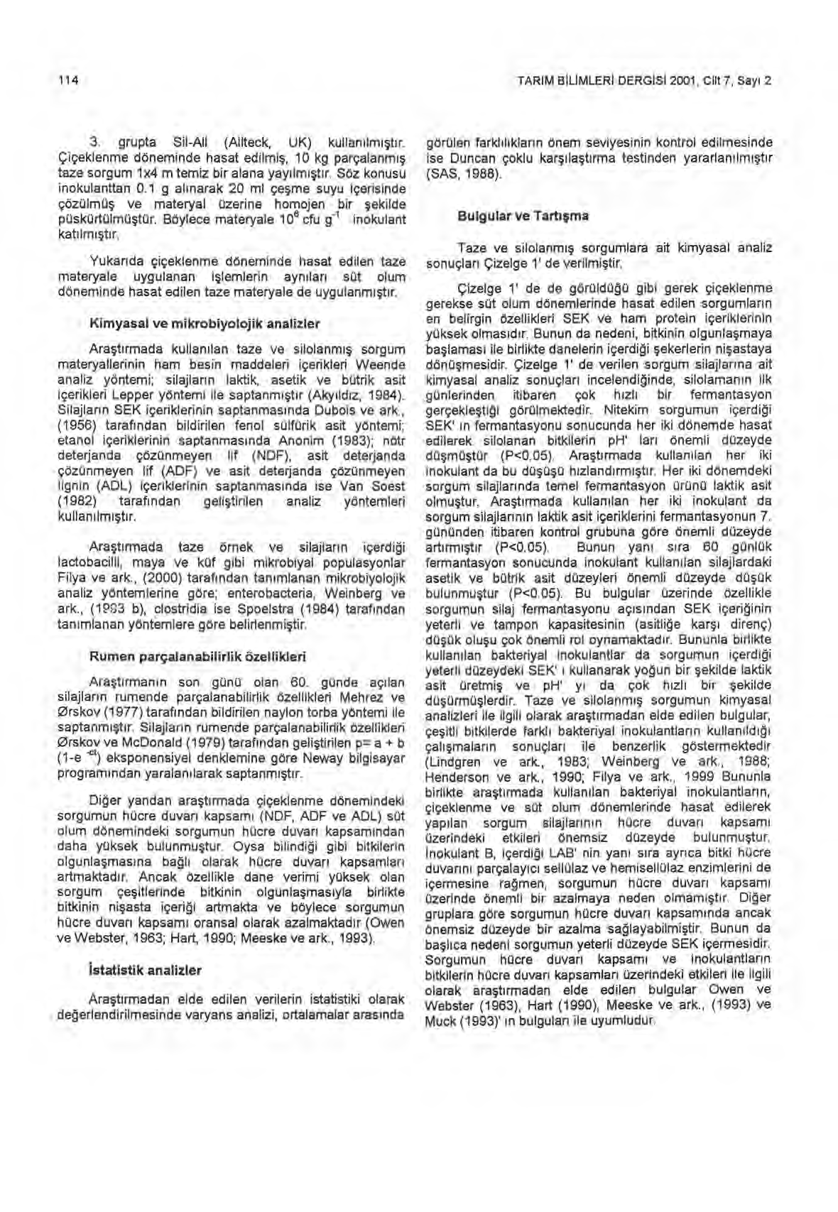 114 TARIM B İ L İ MLER İ DERGISI 2001, Cilt 7, Say ı 2 3. grupta Sil-All (Allteck, UK) kullan ı lm ışt ı r. nde hasat edilmi ş, 10 kg parçalanm ış taze sorgum 1x4 m temiz bir alana yay ı lm ışt ı r.