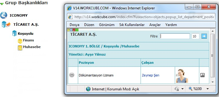 Şubeye bağlı departmanda bulunan çalışan bilgilerine Bu ekranda çalışan online ise