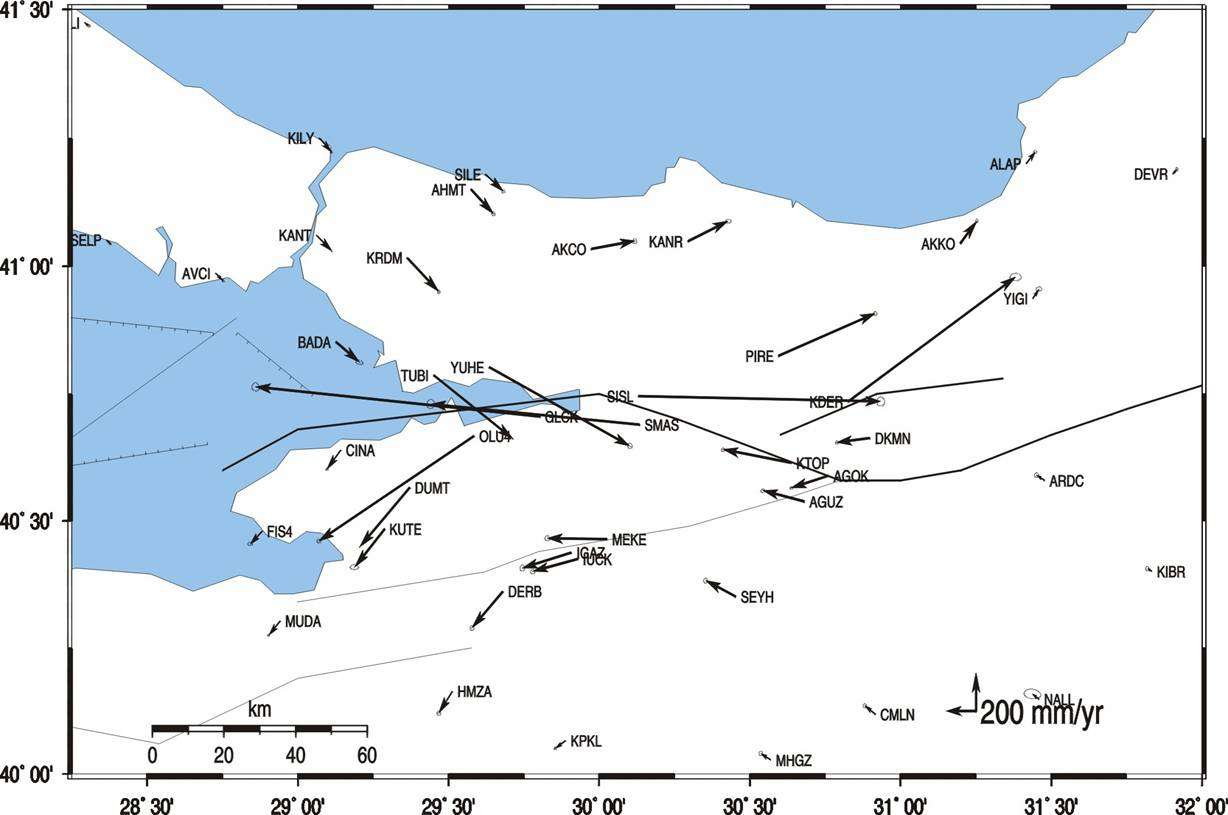 Gürkan ve diğerleri Şekil 4: Marmara Bölgesi pre-sismik hız alanı