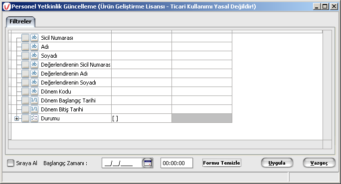 Personel Yetkinlik Güncelleme Yetkinlik performans sonuçlarının sicil kartlarına yansıtılması için kullanılır. Yetkinlik güncelleme, Performans Yönetimi program bölümünde İşlemler menüsünde yer alır.