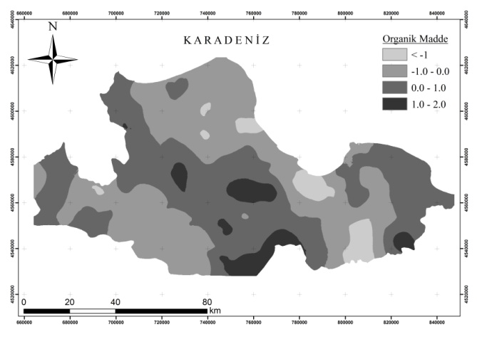 Faktör Analizi ile Minimum Veri Setinin Oluşturulması ve Haritalanması: Samsun İli Örneği Şekil 3. Faktörlere ait krigleme haritaları Figure 3.